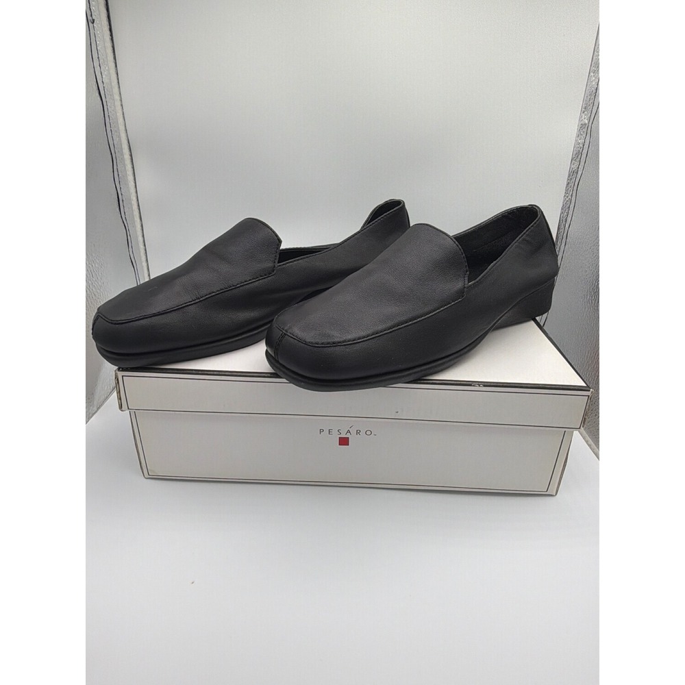Pesaro Cushie Black Leather Comfort Loafers Cushioned Slip On Women 9 M EU 39